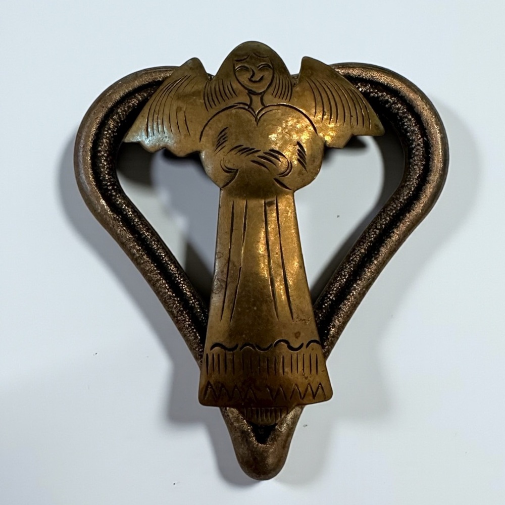Vintage ‘70s Boho Style Angel Christmas Heart Estate Jewelry Brooch
